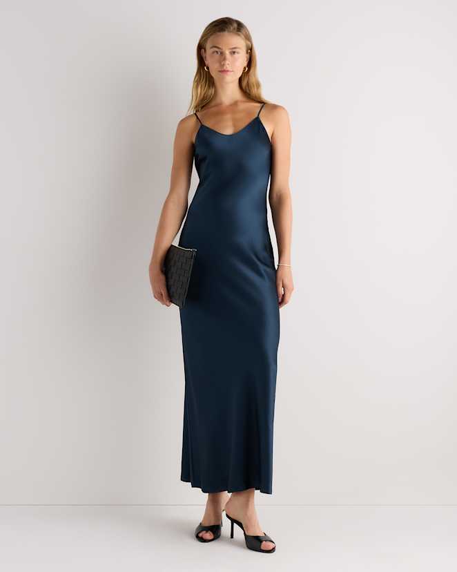 Stratus Blue 100% Washable Silk Maxi Slip Dress