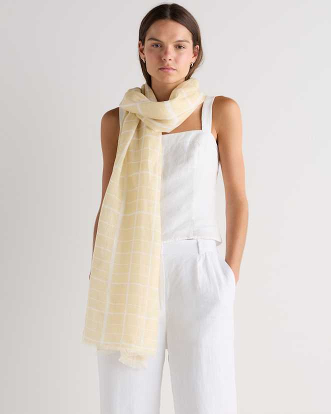Beige/Ivory 100% European Linen Printed Scarf
