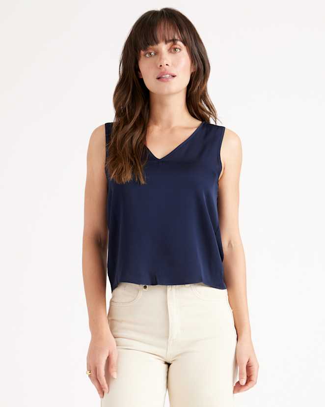 Navy Washable Stretch Silk Tank