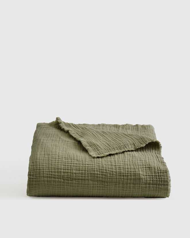 Olive Organic Airy Gauze Throw