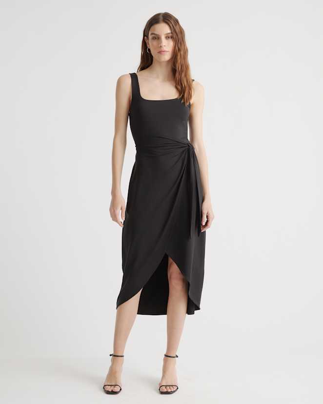Black Tencel Jersey Side Tie Midi Dress