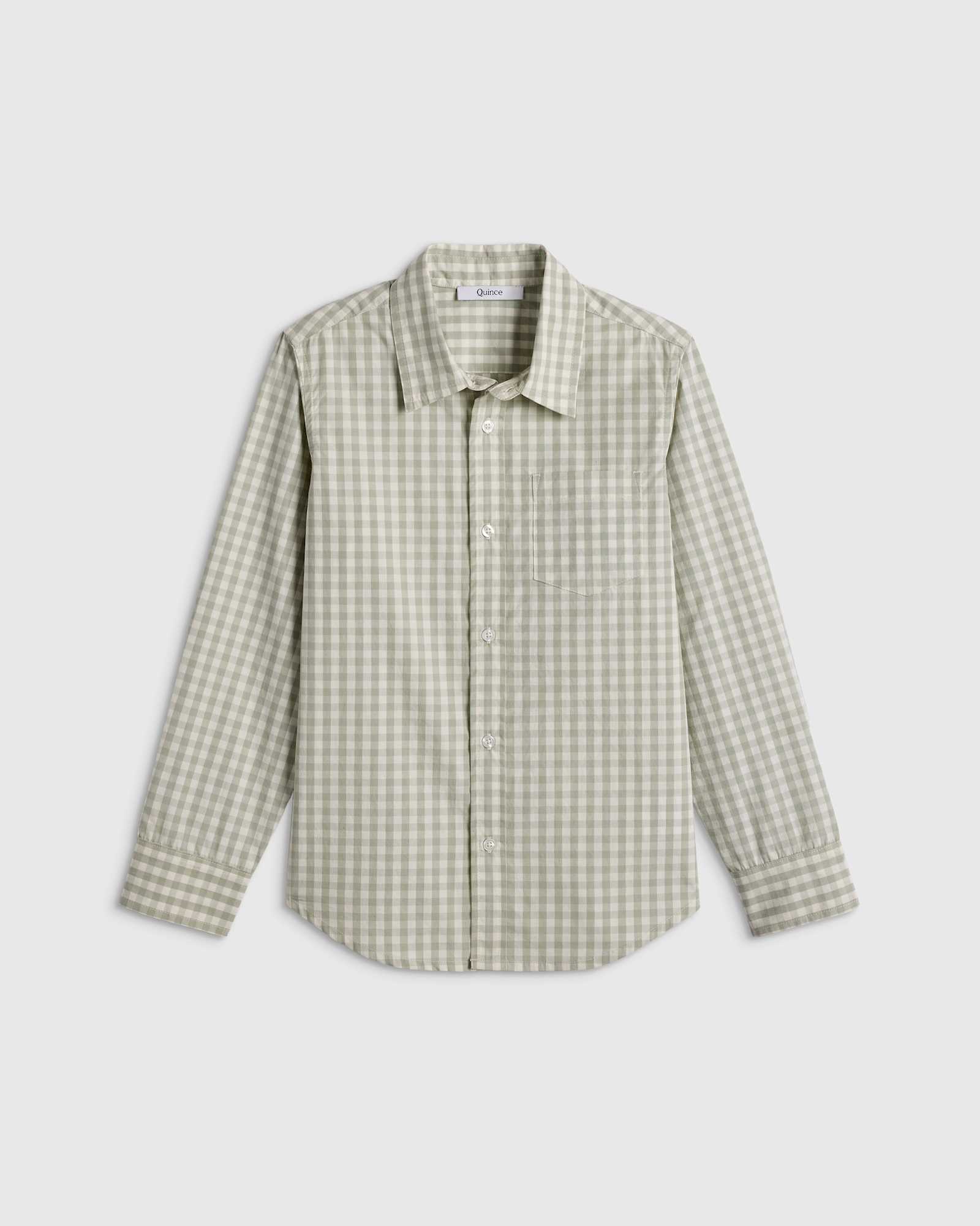 Sage Gingham 100% Cotton Poplin Printed Long Sleeve Button Down