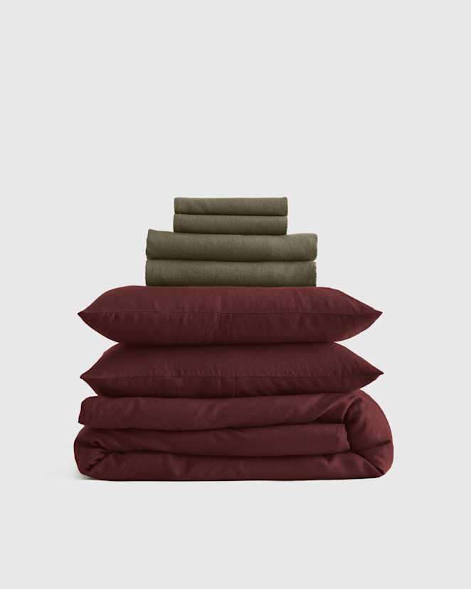Burgundy European Linen Deluxe Bedding Bundle