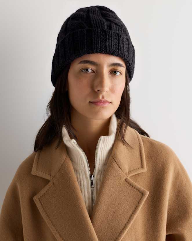 Black Mongolian Cashmere Cable Knit Beanie