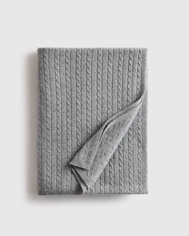 Heather Grey Cable Knit Cashmere Throw