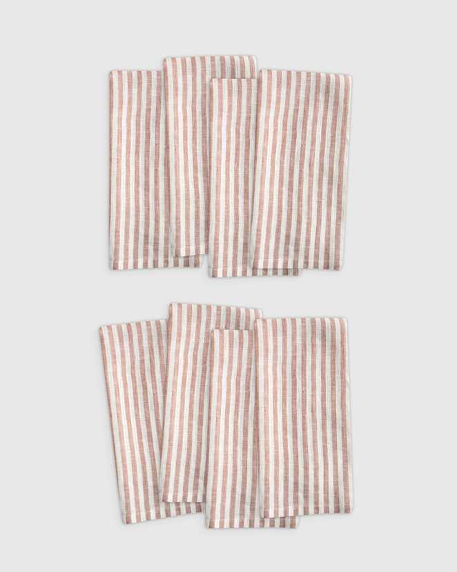 Terracotta/White Stripe European Linen Stripe Napkins (Set of 8)
