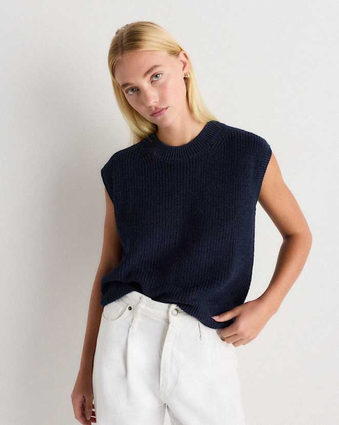 Deep Navy Cotton Linen Sweater Tank