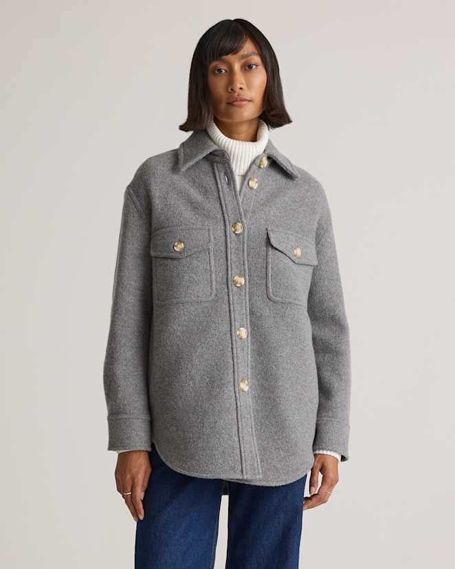 Heather Grey 100% Merino Wool Shirt Jacket