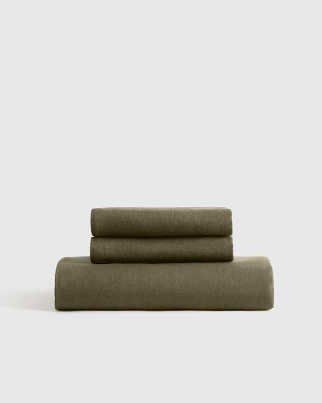Dusty Olive European Linen Fitted Sheet Set