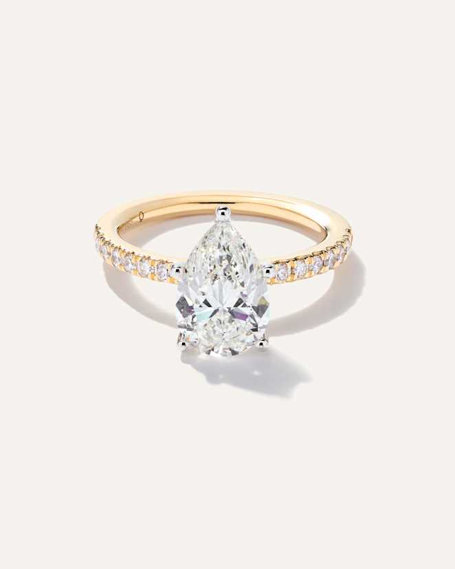 Yellow Gold Lab Grown Diamond Pear Petite Pave Engagement Ring - 2.5ct