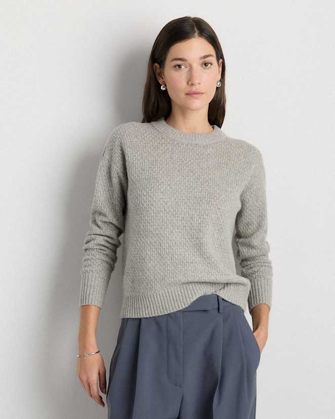 Warm Heather Grey 100% Yak Wool Diamond Stitch Crew