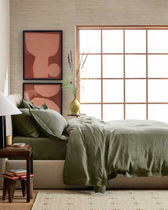 Dusty Olive European Linen Double Flange Duvet Cover