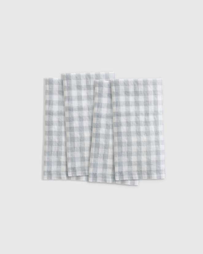Blue Fog European Linen Gingham Napkins (Set of 4)