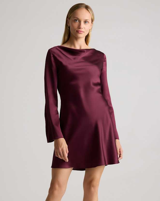 Wine Tasting Red 100% Washable Silk Long Sleeve Mini Dress