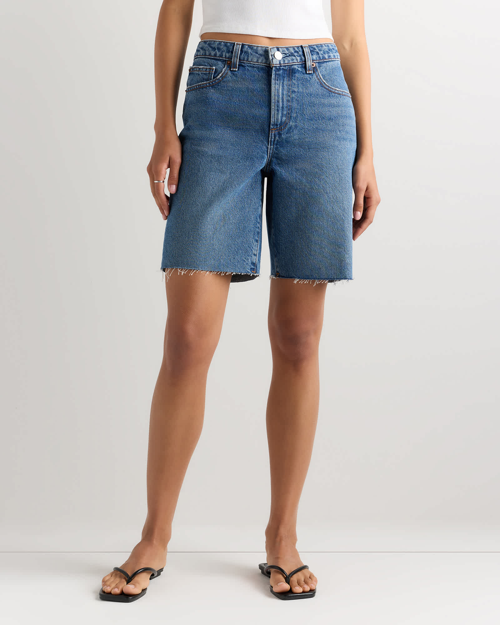 Horizon Blue Raw Hem Maya Rigid Bermuda Shorts
