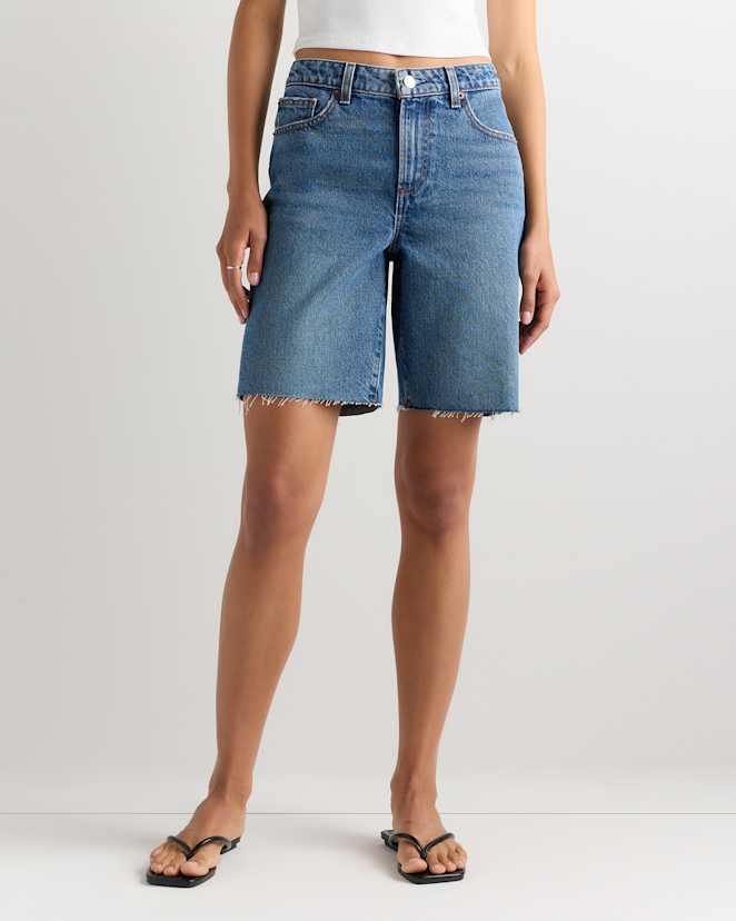 Horizon Blue Raw Hem Maya Rigid Bermuda Shorts