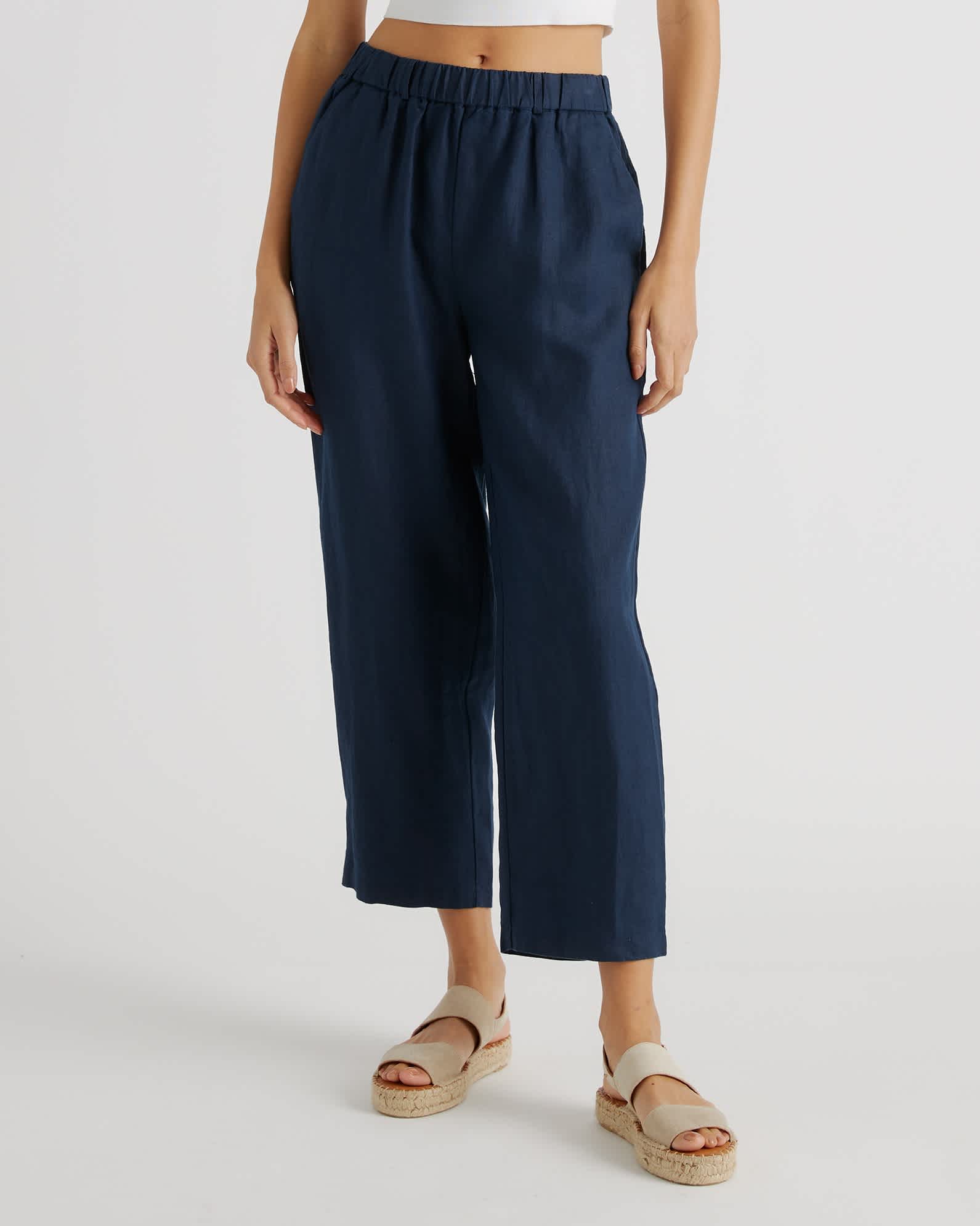 deep-navy 100% European Linen Pants