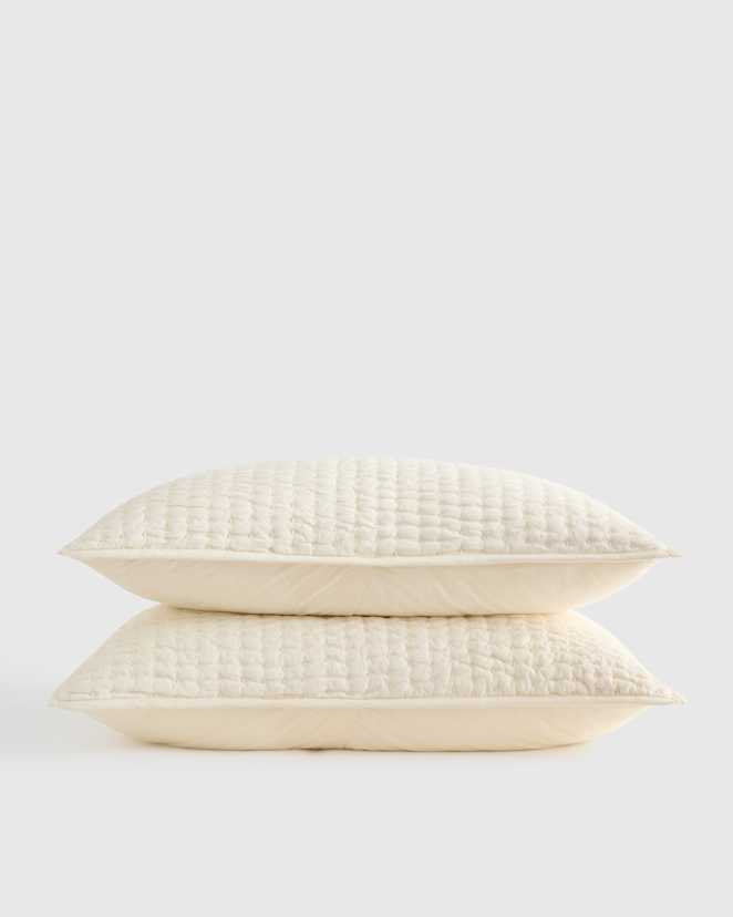 Ivory European Linen Cotton Stitch Sham Set