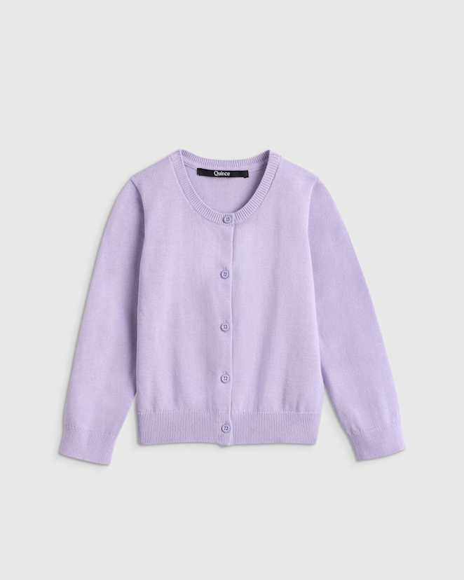 Lilac 100% Organic Cotton Crewneck Cardigan