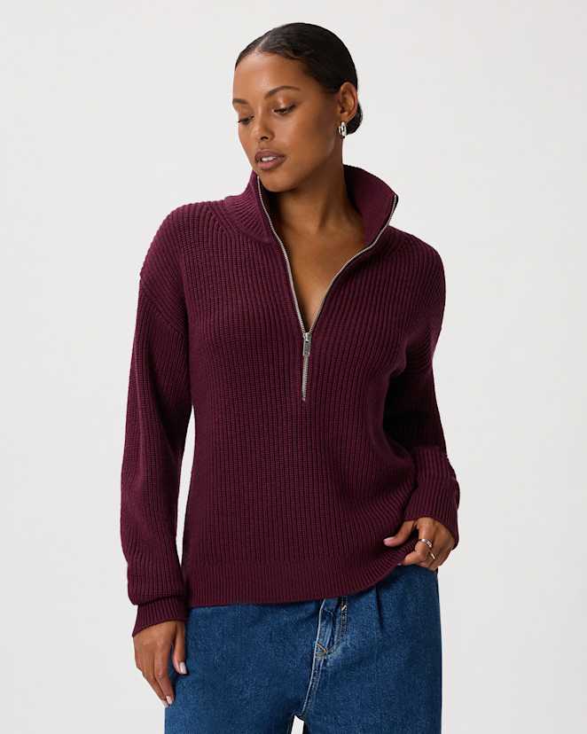 Barolo Burgundy Australian Merino Wool Half Zip Sweater