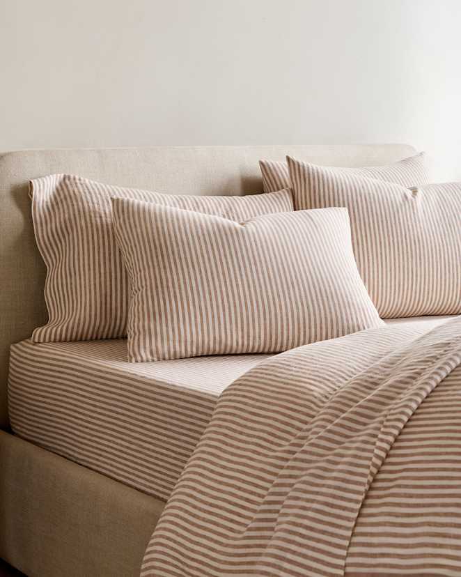 Latte/White Stripe European Linen Stripe Sham Set
