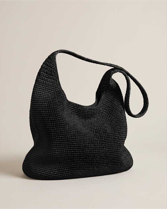 Black Hand Crochet Hobo Shoulder Bag