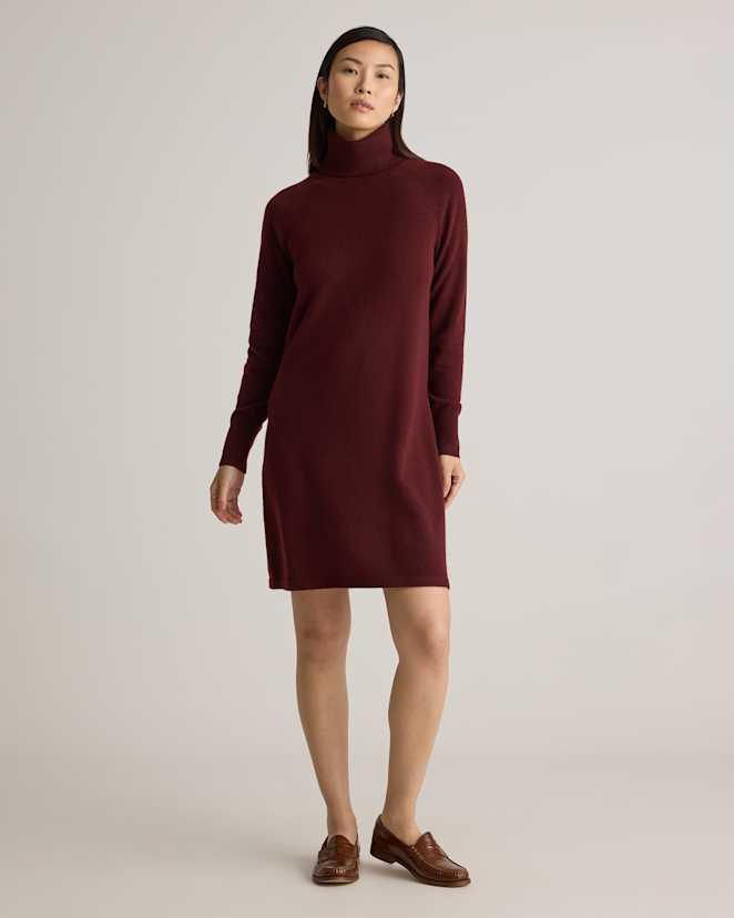 Rich Burgundy Mongolian Cashmere Turtleneck Sweater Dress