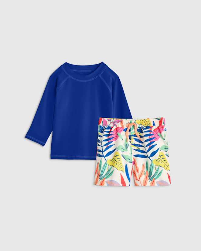Tropical Palms Swim Trunk and Rash Guard Set