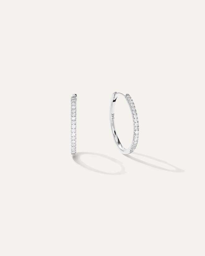 White Gold 14K Gold Diamond Pave Hoops