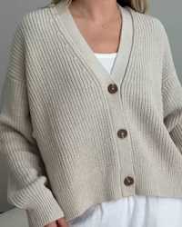 Organic-Cotton-Fisherman-Boxy-Cropped-Cardigan Speckled-Beige Monette-Moio 4x5 Thumbnail