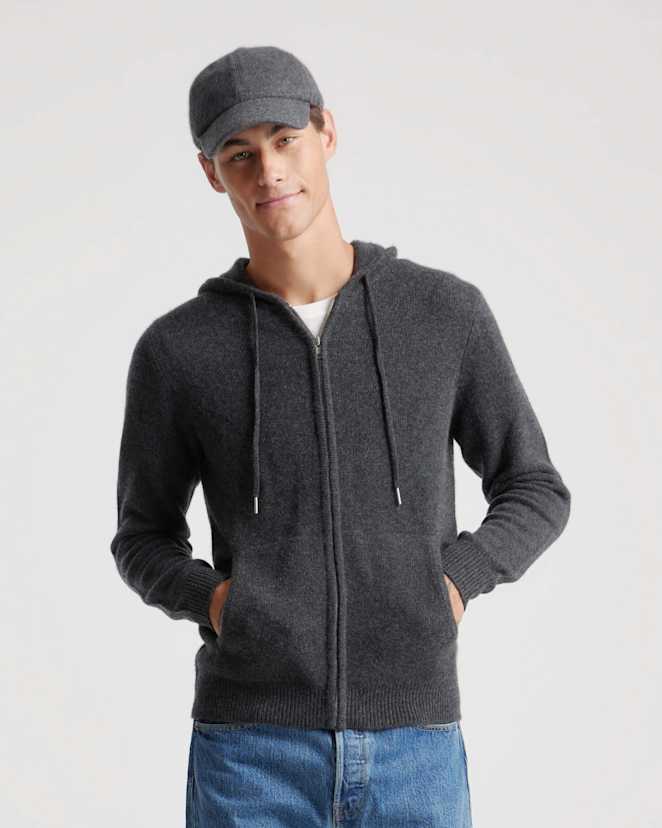 Charcoal Mongolian Cashmere Full-Zip Hoodie