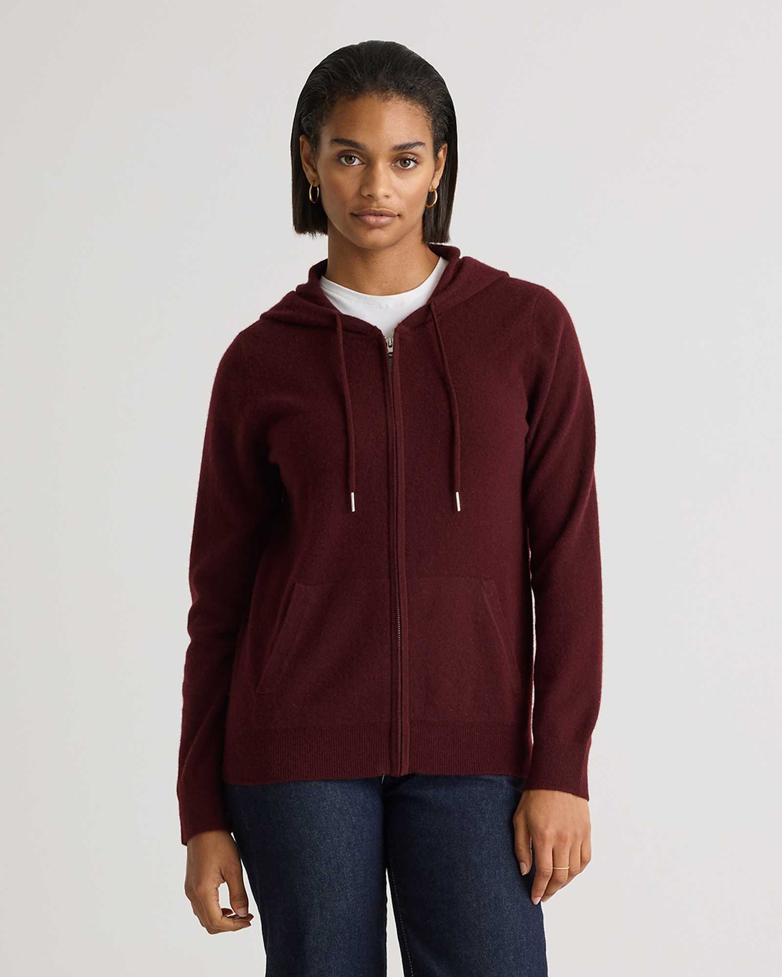 rich-burgundy Mongolian Cashmere Full-Zip Hoodie