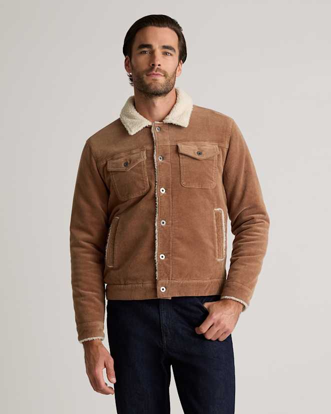 Warm Brown Organic Stretch Corduroy Sherpa-Lined Trucker Jacket