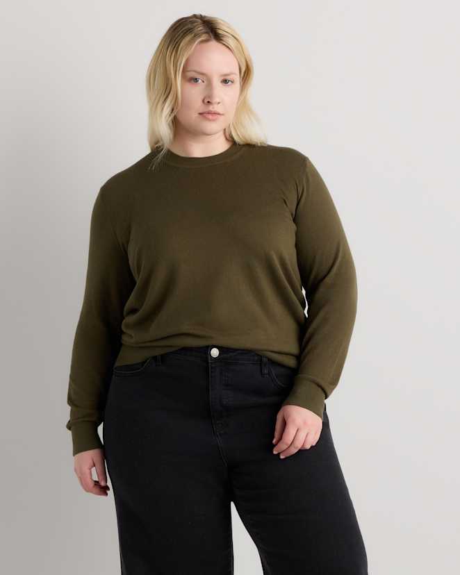 Olive Lightweight Cotton Cashmere Crew Sweater