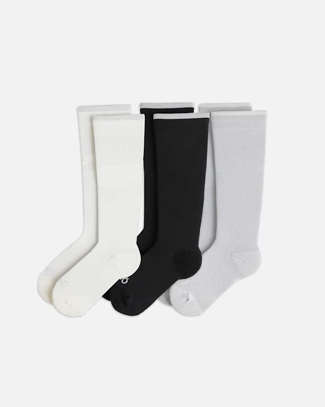 W-30-SOCKS-WBG White/Black/Grey Recycled Maternity Compression Socks 3-Pack