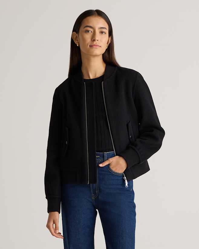 Black Blouson aviateur en laine mérinos double face