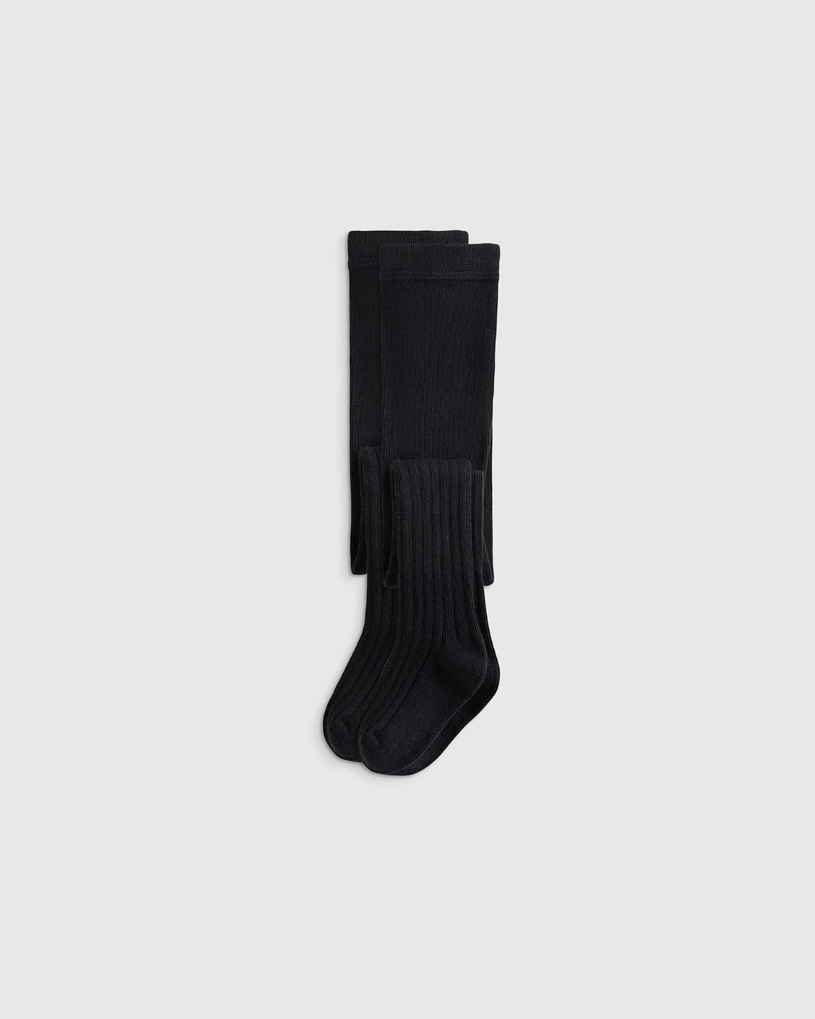black Organic Cotton Rib Tights (2-pack)