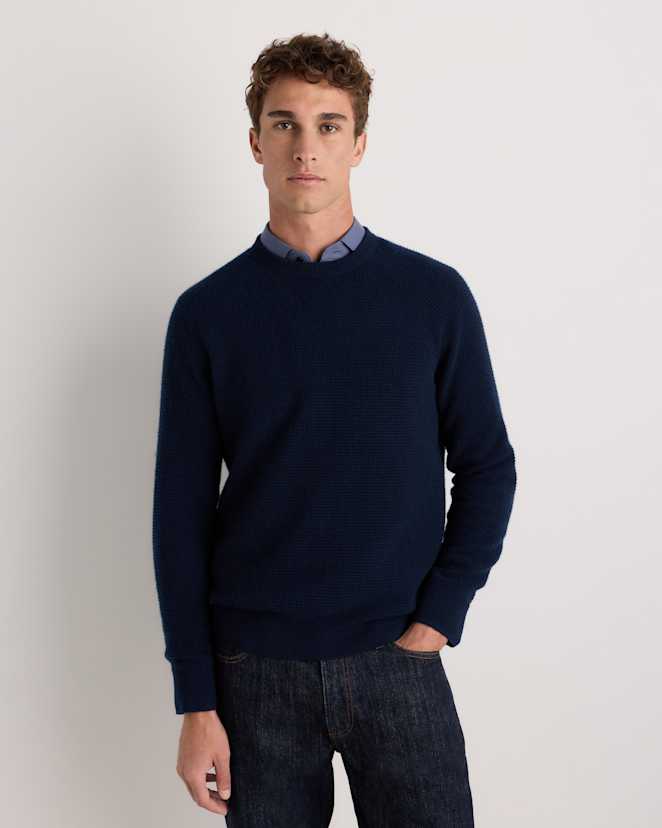 True Navy Mongolian Cashmere Waffle Sweatshirt