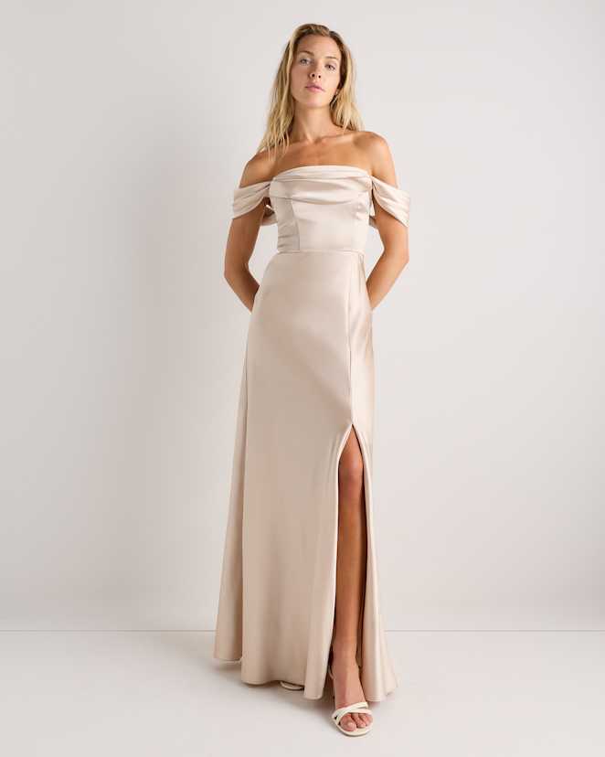 Champagne Aurora Stretch Satin Convertible Dress