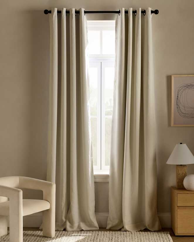 Ivory European Linen Grommet Room Darkening Curtain - Single Panel