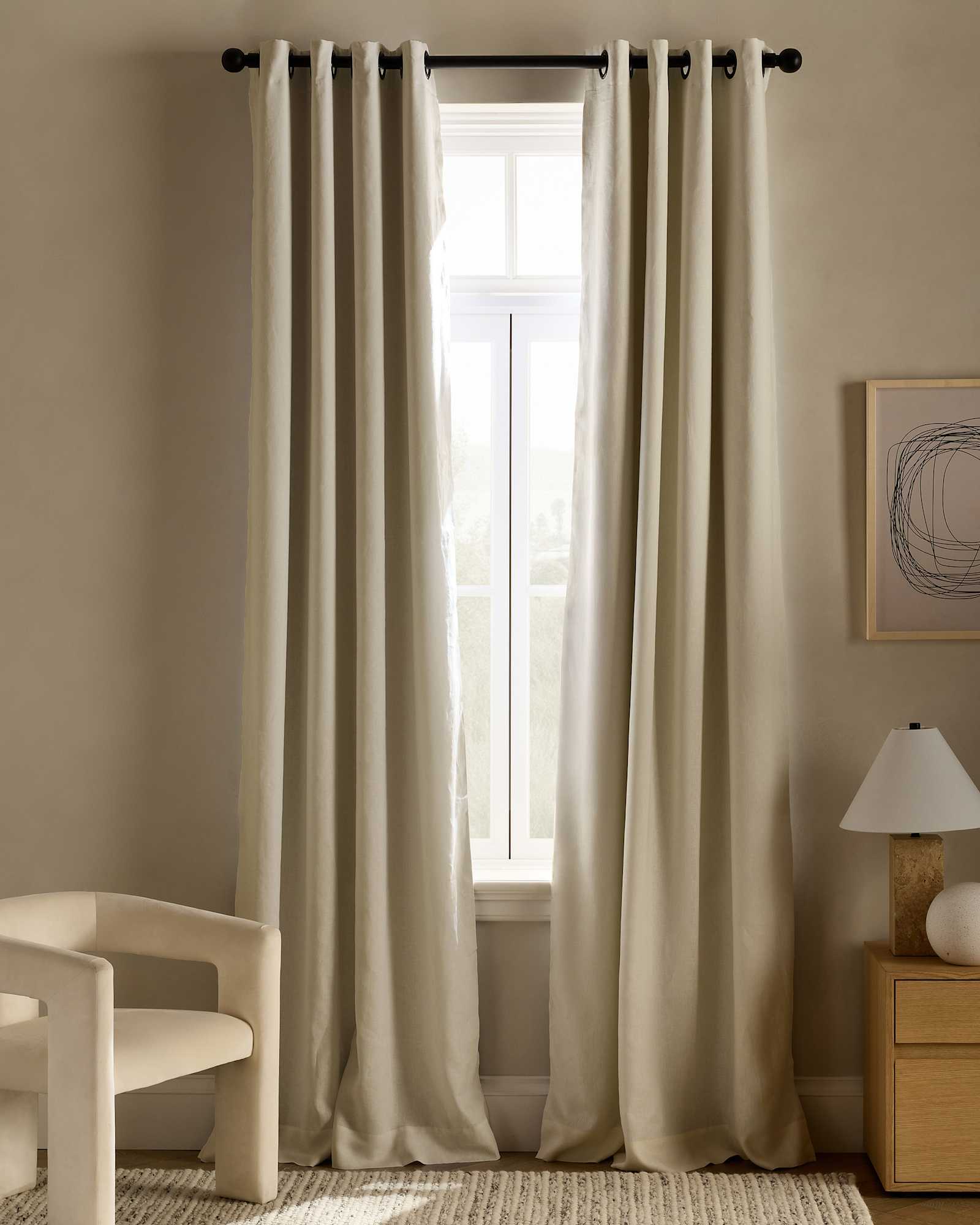 Ivory European Linen Grommet Room Darkening Curtain - Single Panel
