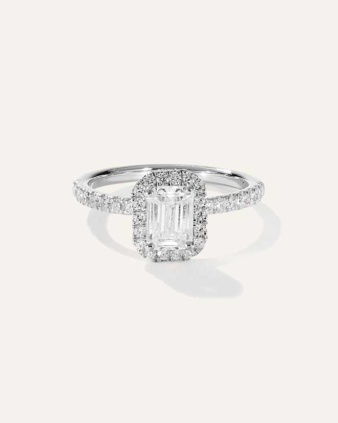 Platinum Lab Grown Diamond Emerald Halo Pave Engagement Ring - 1.50ct