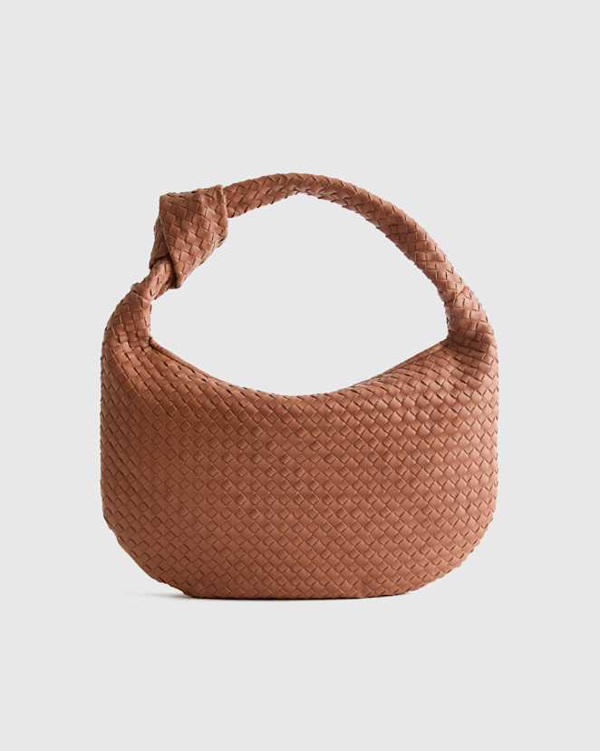 Cognac Italian Leather Handwoven Slouchy Shoulder Bag