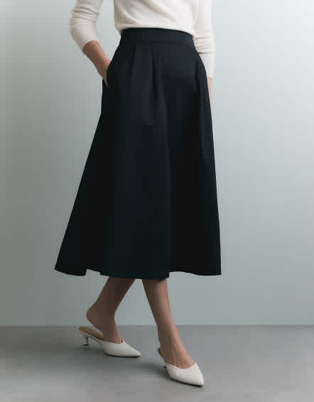 True Black Organic Cotton Sateen A-line Midi Skirt