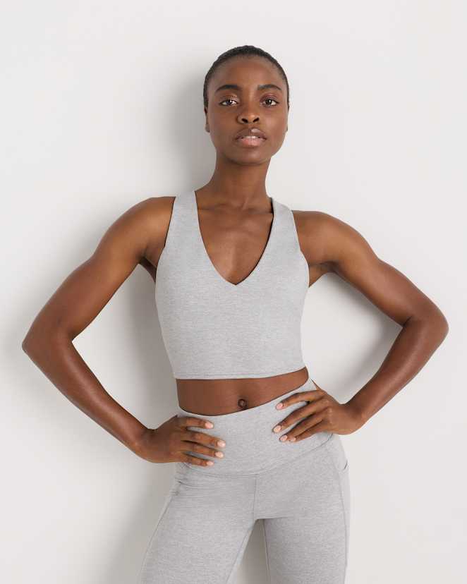 Heather Silver Filigree Ultra-Soft V-Neck Cropped Tank