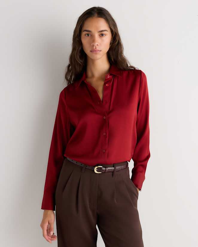 Clay Red Washable Stretch Silk Blouse