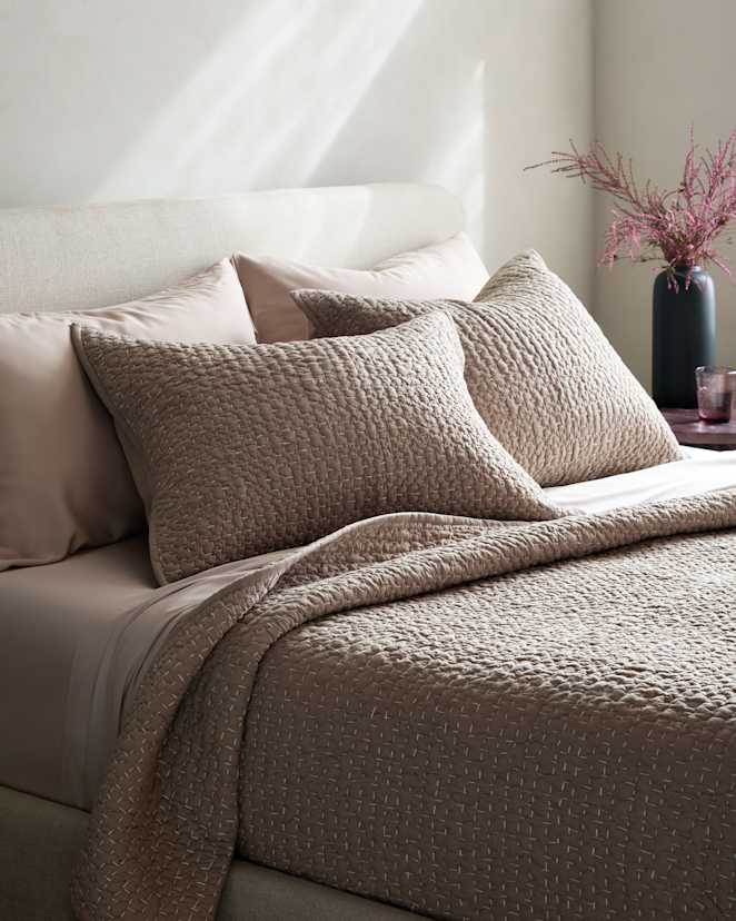 Stone Organic Cotton Hand Stitched Quilted Sham Set