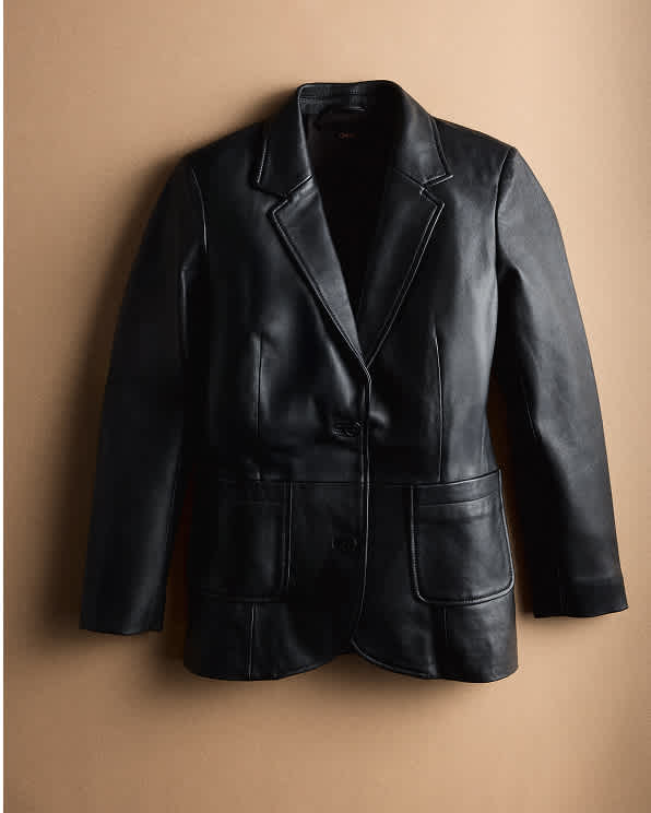 True Black 100% Leather Blazer