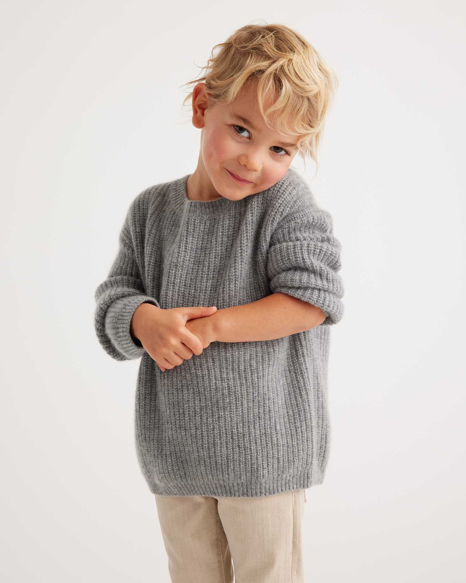 Heather Grey Pull style pêcheur en cachemire lavable