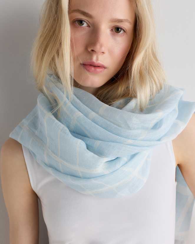Powder Blue 100% European Linen Printed Scarf